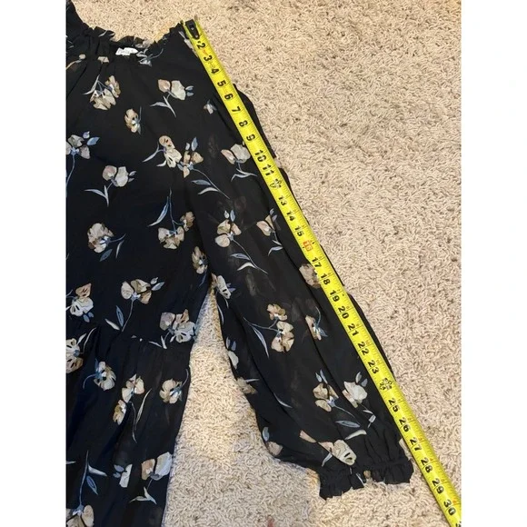 Ophelia Roe Floral Print Black A-Line Dress 2X Long Sleeves Cottagecore Fall - Picture 7 of 9